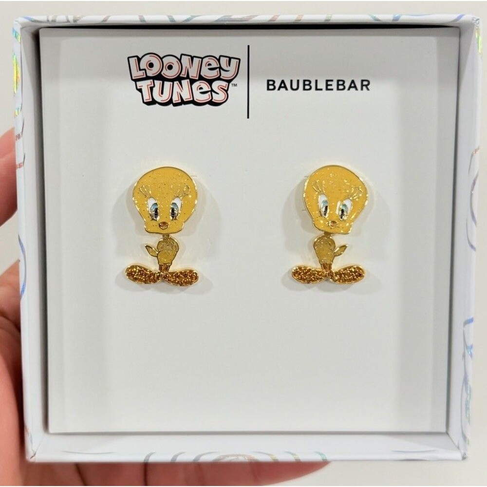 BaubleBar Looney Tunes Tweety Bird Glitter Stud Earrings NIB